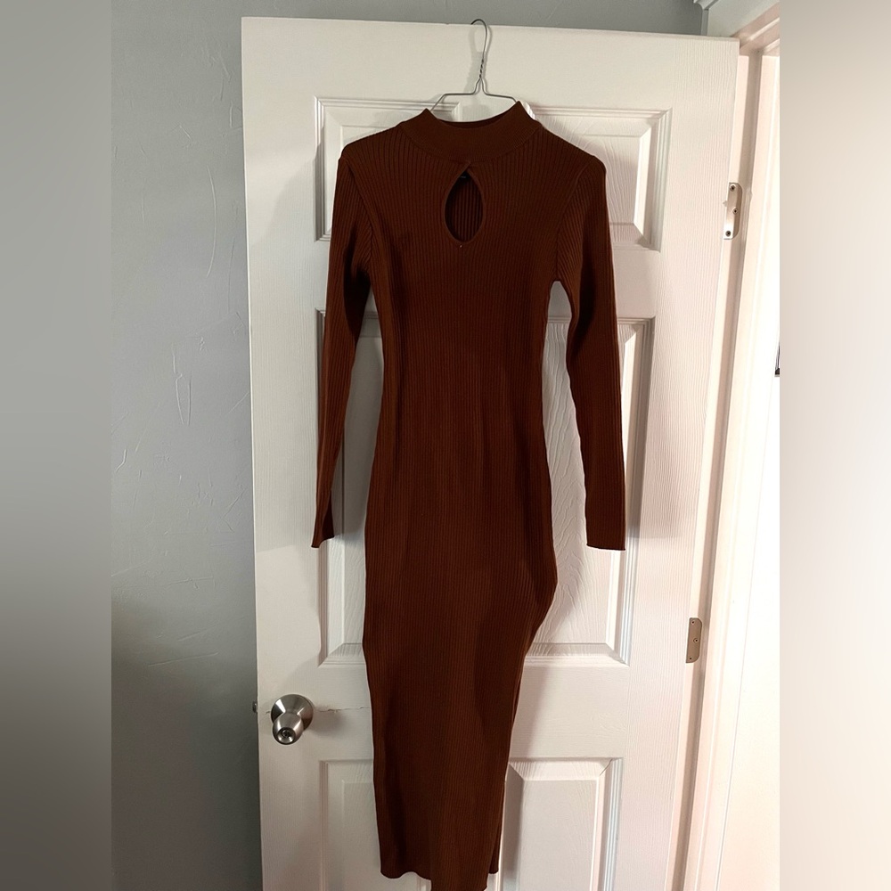 Chocolate brown, Say What, size Large, long sweater dress.